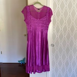 Komarov Pink Midi satin charmeuse crinkle dress XL